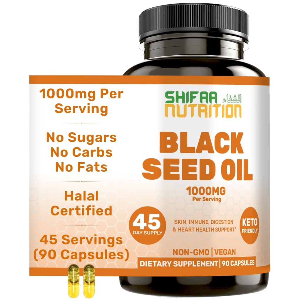 SHIFAA NUTRITION Halal Black Seed Oil 1000mg 45 Servings 