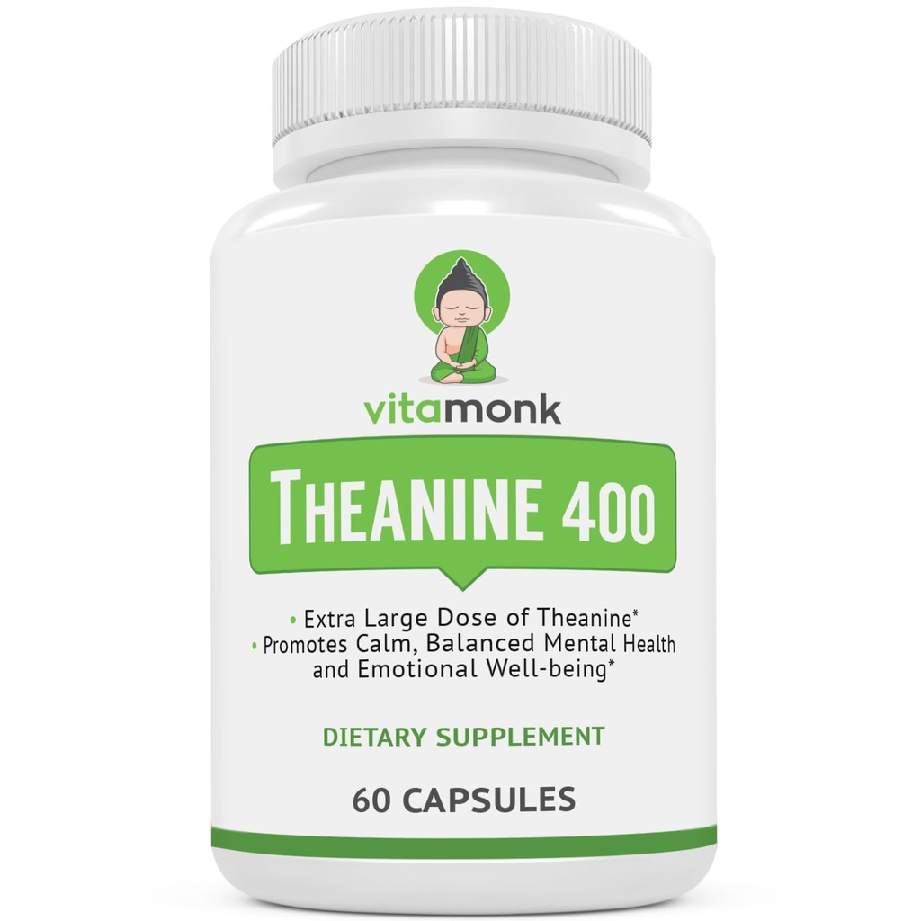 VitaMonk L Theanine 400mg Supliment - L-Teanină 400mg cu nici Fillere artificiale - Extra Putere L Theanină Supliment - Ltheanină 60 Capsule