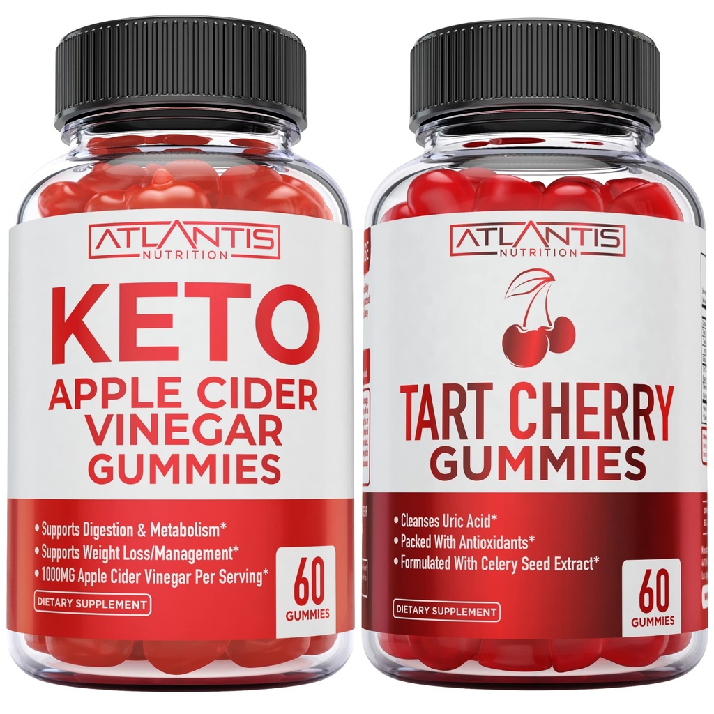 60 Keto Apple Cidru Otet Gumies Avansat pierdere in greutate + 60 Tart Cires Gumies cu extract de seminte de telina