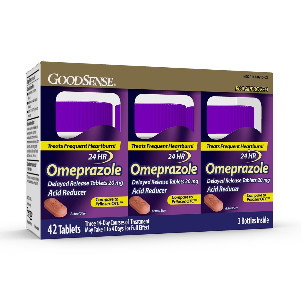 Omeprazolul GoodSense comprimate cu eliberare întârziată 20 mg, Reducator de acid gastric pentru tratamentul frecvent cu arsuri la stomac, 42 Număr de comprimate