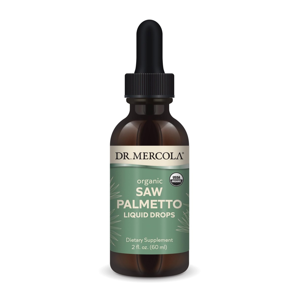 Dr. Mercola Saw Palmetto Picături lichide, 2 Fl. Oz. (60 ml), 30 Serviri, Supliment alimentar, Suportă Procese normale de detoxifiere, Non-GMO, Certificat USDA Organic
