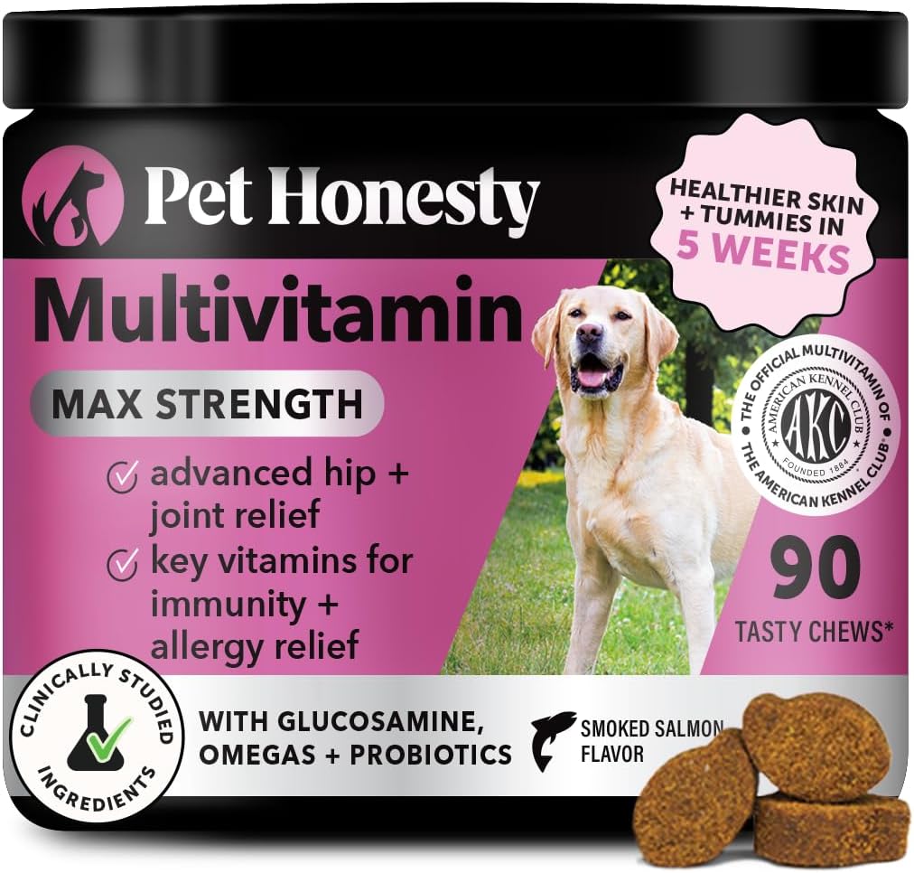Câine Multivitamine Putere maximă - 15 în 1 Vitamine pentru sănătate și inimă - Essentials Ulei de pește, Glucosamină, Probiotice, Ulei de pește Omega - Multivitamine Suplimente pentru piele și haina