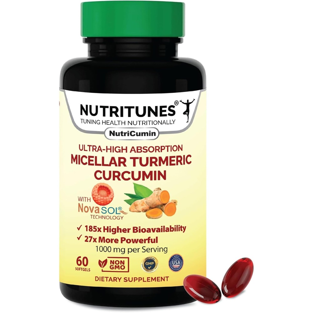 Curcumina Turmeric Supliment 1000mg pentru suport comun-185x Biodisponibil si absorbtie ridicata cu tehnologie NovaSOL 60 NutriCumin Softgels