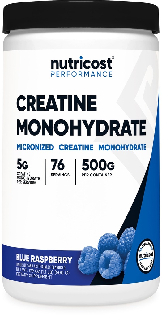 Nutricost Creatină monohidrat pulbere (Zmeură albastră), 500 grame (1.1 LBS)