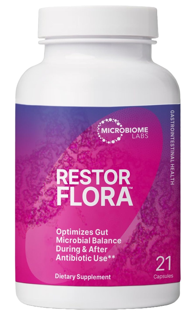 Laboratoarele Microbiome RestorFlora - Probioticele masculine și feminine pentru sănătatea digestivă și resetarea gutei - Saccharomyces Boulardii Probiotice pentru a ajuta la restabilirea echilibrului microbial (21 capsule)