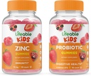 Zinc de viață copii + Probiotice 5 miliarde de copii, Gume Bundle - mare Tasting, Supliment de vitamine, Gluten gratuit, OMG gratuit, Guma de mestecat