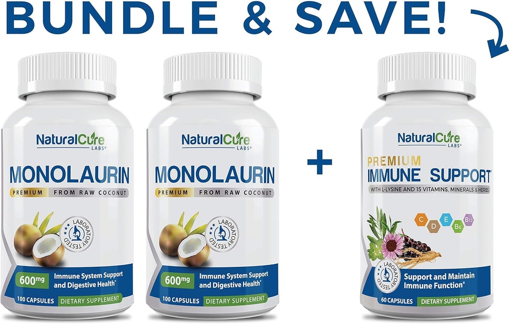 Natural Cure Labs Monolaurin 600mg 2 Pack + Immune Support