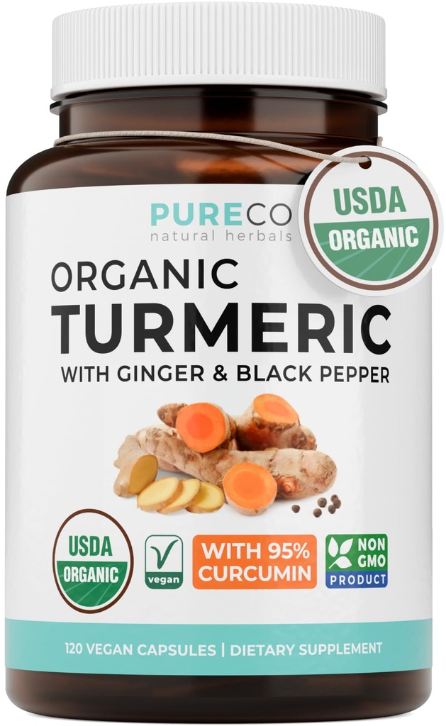 Turmeric organic Ginger Black Pepper Supliment - capsule cu Curcumina organica de mare potenta cu ghimbir si piper negru pentru beneficii si absorbtie imbunatatita - Vegan si non-GMO (2 luna de aprovizionare)