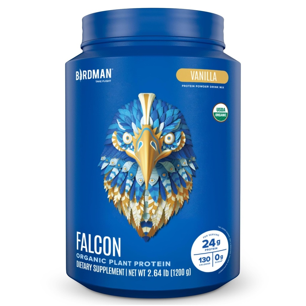 BIRDMAN Falcon Vegan praf de proteine Organic, Stevia & Sugar Free, Proteina pe bază de plante, Carb scăzut, Dairy Free, Keto, Proteina non-Whey, Probiotic, Pea Puls 