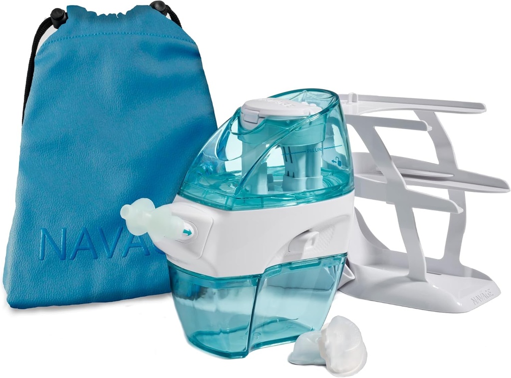 Navage Deluxe Bundle Sistem de irigare Nasal - Saline Nasal Clătite Kit cu 1 Nose Cleaner, 20 Sare Pods, Sky Blue Travel Bag și 1 Countertop Caddy....