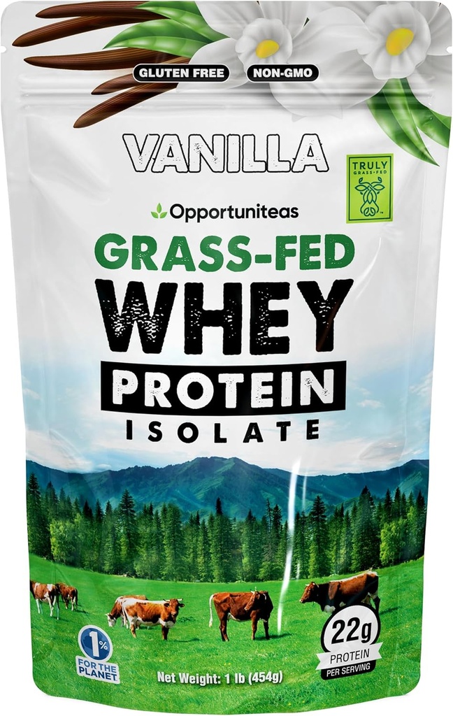 Opportuniteas Grass Fed Vanilla Whey Proteine Izolate Pulbere - 22g Proteine Pulbere fără îndulcitori artificiali, Hormone-Free Vaci, Non OMG - 1lb