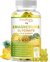Glycinate Gumies de magneziu GREENPEOPLE cu Citrate 1000mg, Taurate & Matale - fără zahăr - Supliment de potasiu de magneziu cu vitamina D, K2 pentru calm Mood & Zzz Support - 60 de gume de ananas