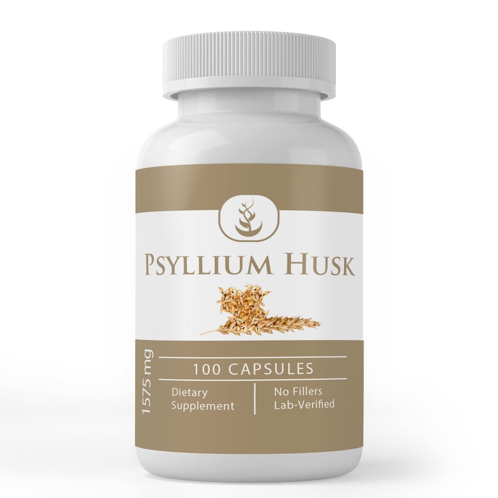 Ingrediente originale pure Capsule Psyllium Husk (100 capsule) Fibră pulbere Supliment, fără aditivi sau fillere, Lab verificat