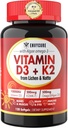 Vitamină pe bază de plante D3 K2 Supliment Softgel - Vit D3 10000 Iu + Vitamina K2 Mk7 200 Mg, Algae Omega-3, Magneziu, Vitamina B12 pentru os și mușchi, Suport imun, Absorbție maximă, Ușor de înghițit 1 ambalaj