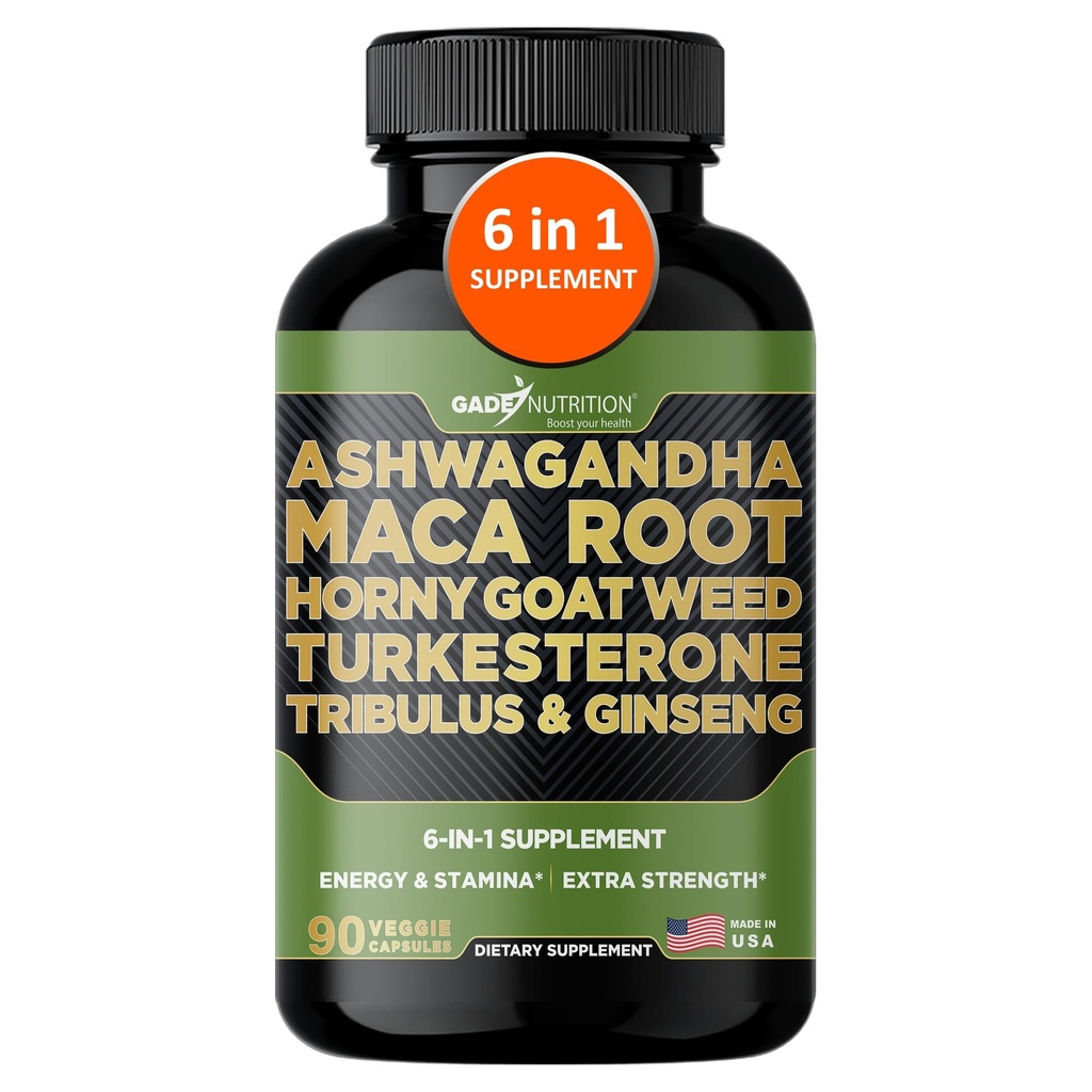 Gade Nutrition Ashwagandha cu rădăcină Maca, Horny Goat buruieni, Turkesteron Supliment, Tribulus Terrestris, Panax Ginseng 