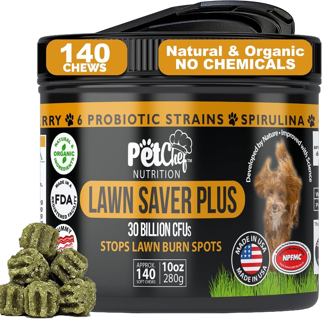 Pet Chef Lawn Saver, Soft Chew, Vegan Bacon! Canine Urine Yard Burn Stopper. Construiește Yards, protejează daune plante și ajută să crească înapoi Yards. Previne daune de pipi Yard