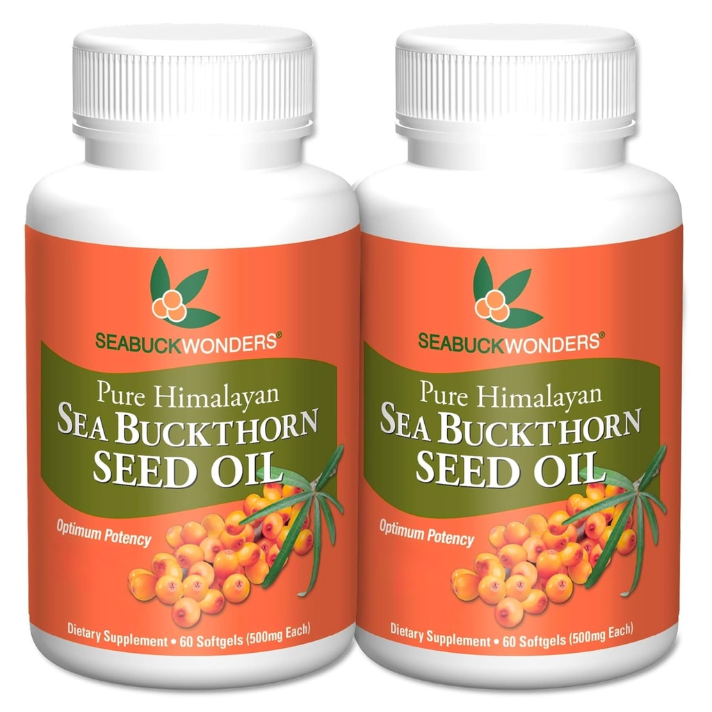 Sea Buckthorn Seed Oil, Made with Organic Sea Buckthorn, 60 Count Softgels (Pache of 2)