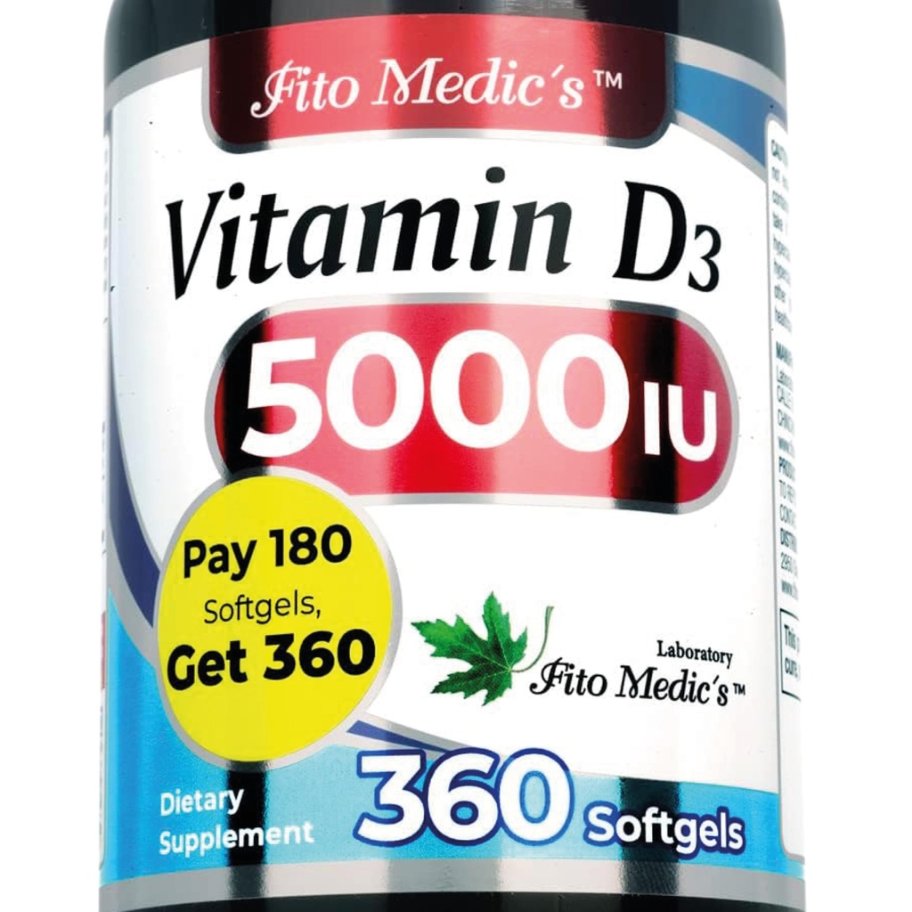 FITO MEDIC'S Lab - Vitamina d - 5000 UI - Vitamina d3-360 Softgels - Vitamina d3 5000 ui - pentru Bone, Teeth, Muscle and Immune Health Support, Ultra high Absorbtion, vitamina d3.
