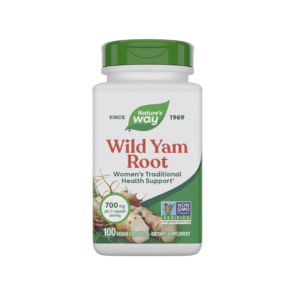 Nature's Way Wild Yam Root Capsules, Women's Tradiţional Health Support*, 700 mg per 2-Capsule Serving, non-GMO Project Verified, 100 Vegan Capsules (Packaging May Vary)