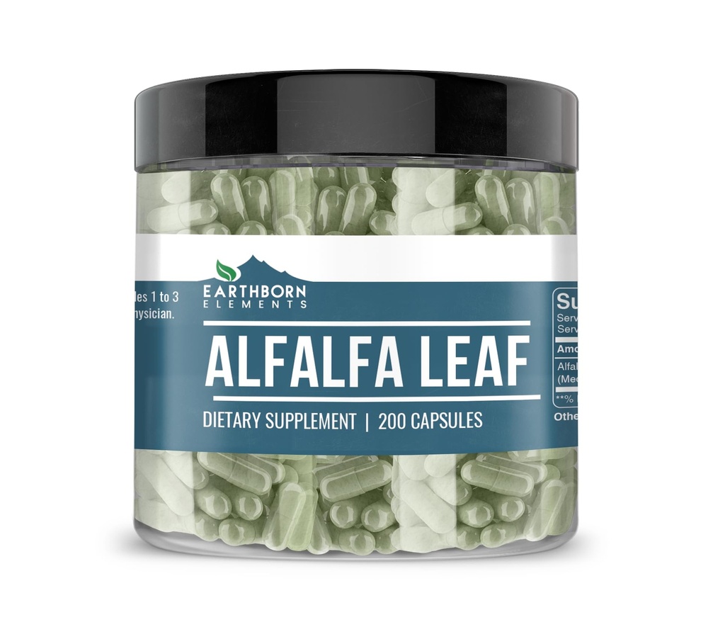 Elemente pământene Alfalfa Leaf 200 capsule, pur și nediluat, fără aditivi