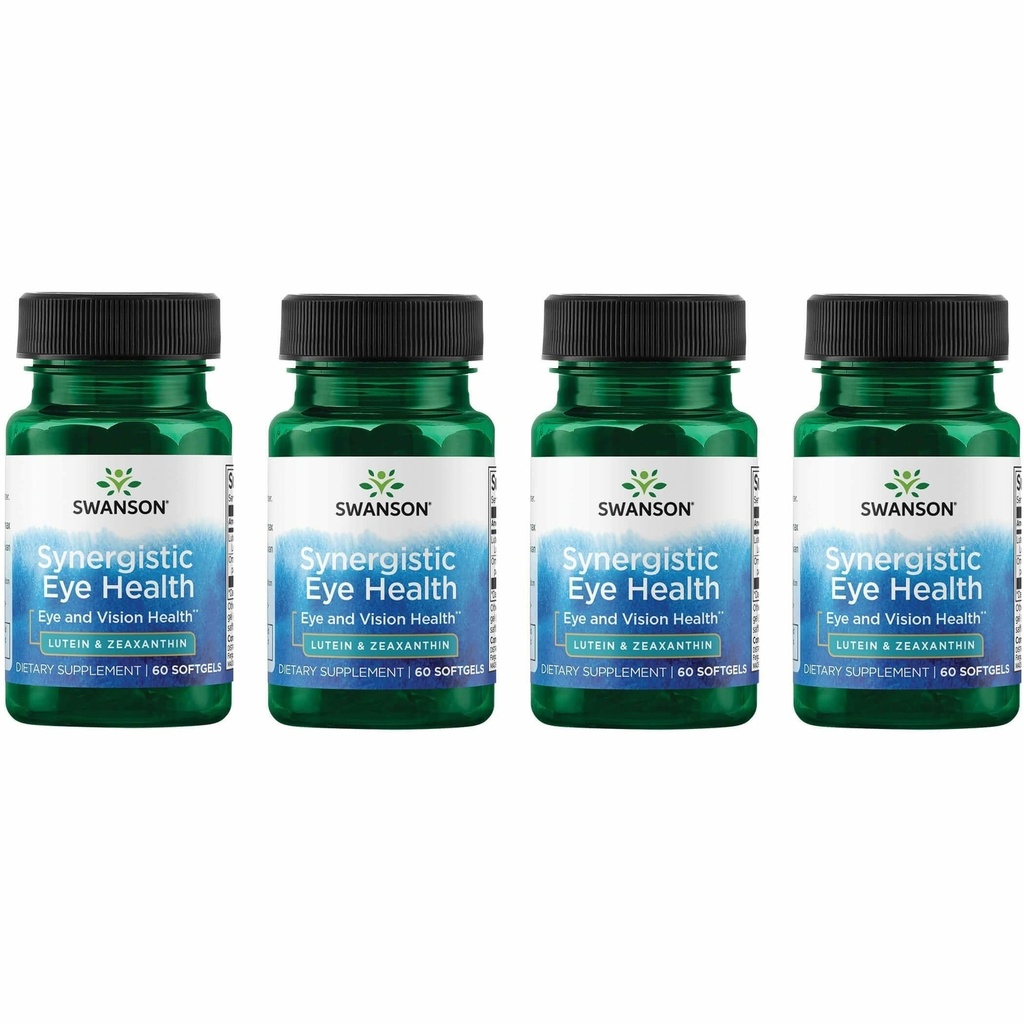Swanson Lutein & Zeaxanthin Sinergistic Eye Health Vision Retina Macula Supplement (Lutein 20 mg & OmniXan Zeaxantină 2 mg) 60 Softgels Sgels (4 Pack)