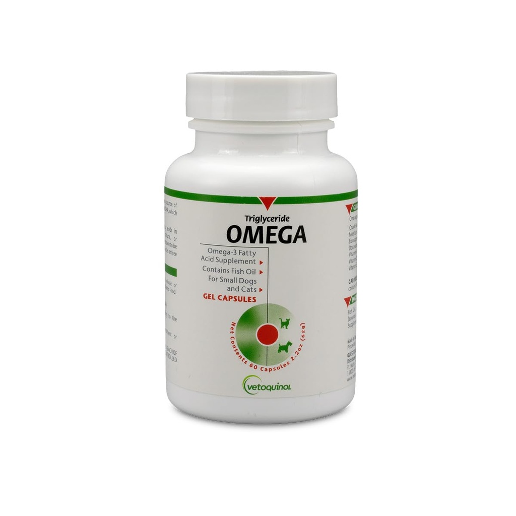 Vetochinol Trigliceride Omega 3 Supliment pentru câini și pisici, Suplimentul ulei de pește cu EPA și DHA, Promovează pielea, haina, comun, și Immune Health, Omega 3 ulei de pește pentru câini și pisici până la 30lbs, 60ct