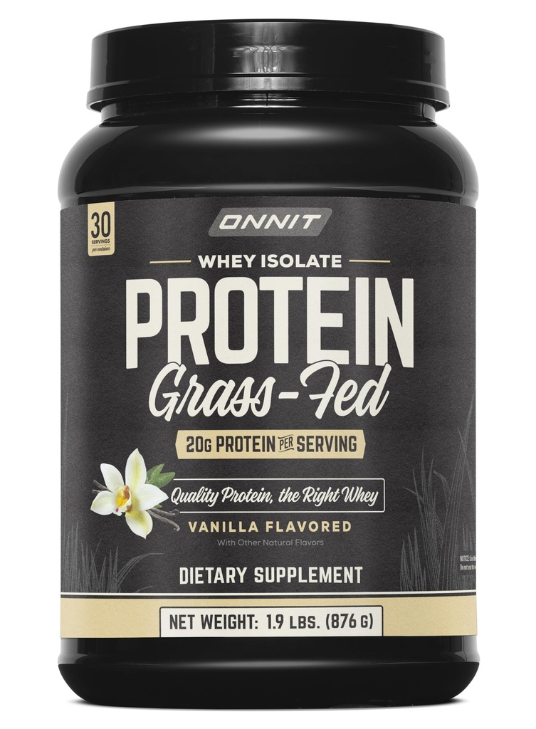 ONIT Grass Fed Whey Izolat Pulbere de proteine, Aroma de vanilie, Whey Proteine pulbere Supliment alimentar pentru a sprijini musculare Gain şi de recuperare antrenament, 30 Serviri per Tub, 30.7 oz