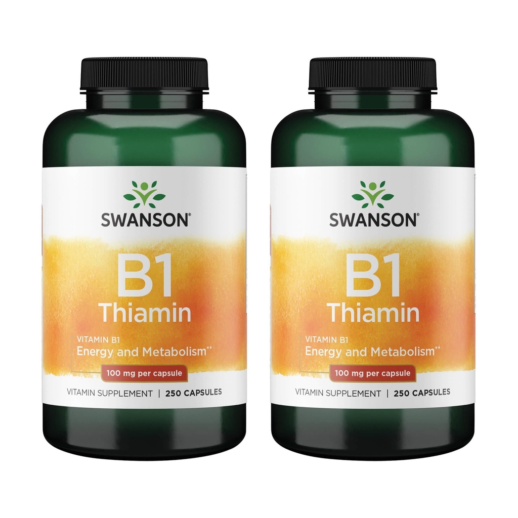 Swanson Vitamina B1 (Thiamin) - Promoveaza metabolice sanatoase si ofera suport energetic - Suplimentul natural de vitamine suporting Optimum Nervilor Functie celula - (250 capsule, 100 mg fiecare) (2 ambalaj)