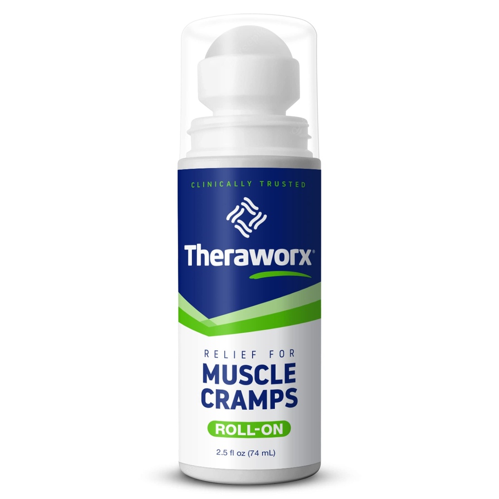 Relief Theraworx pentru cramps musculare Roll-On Spasm muscular cu acțiune rapidă, durere la nivelul picioarelor cu sulfat de magneziu - 2,5 oz - 1 Conte
