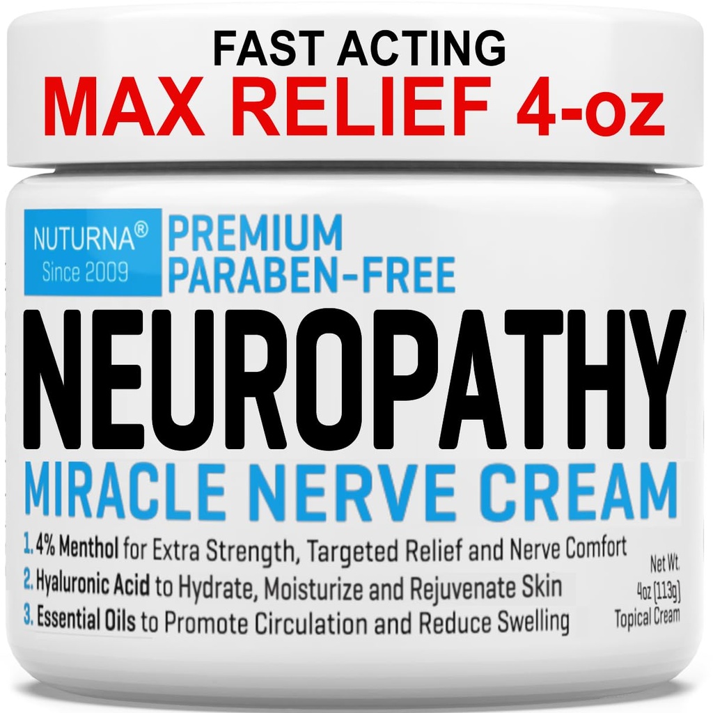 Neuropatie Nervie Relief Cream - Premium Nervi Cream 3X Acţiune pentru Relief Targeted şi Soothing Nervi Comfort - Putere maximă cu 4% Mentol Arnica MSM pentru picioare picioare picioare picioare picioare picioare & picioare spate - Mare 4 Oz