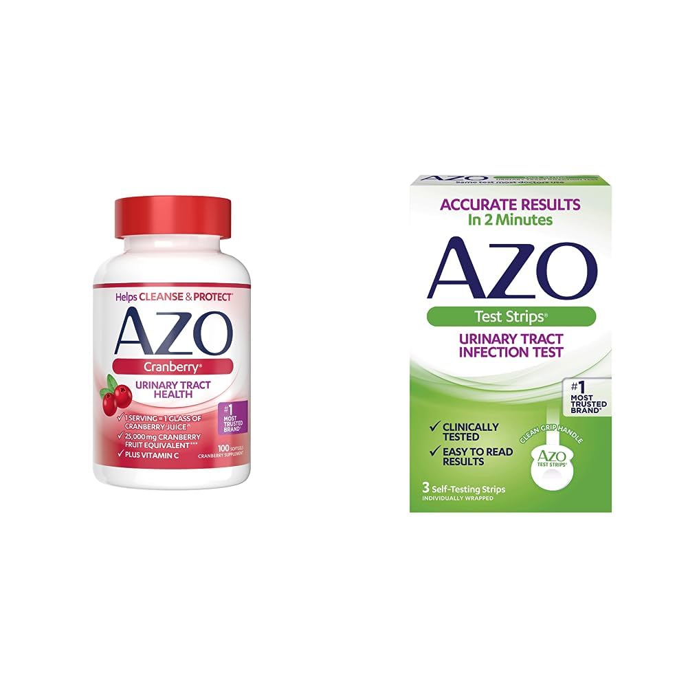 AZO Cranberry tract urinar Health Supplement & Infecția cu tractul urinar (UTI) Stripuri de testare, Rezultate exacte în 2 minute, testate clinic, ușor de citit rezultate, 3 Conte