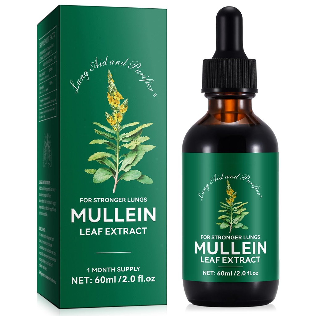 Mullein picături pentru plămâni, Mullein Leaf Extract cu Clorofill, Mullein Leaf Extract pentru Lung Cleanse și suport respirator