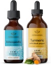 HERBAMAMA Herbal Liquid drops Kit - Bundle of Ashwagandha Root extract & Turmeric with Black Pepper Tincture 2 fl oz - Vegan, non-GMO, Sugar & Alcool-Free - 2 Pack