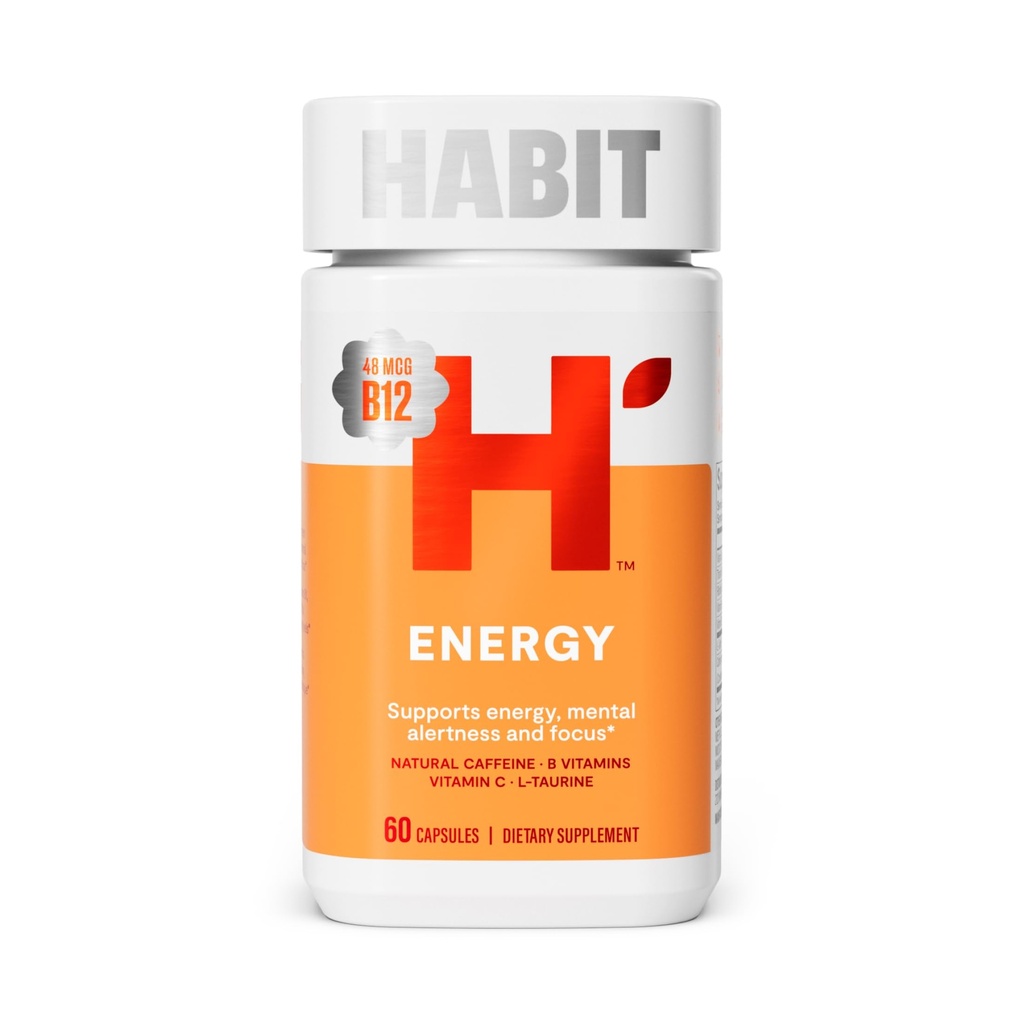 Suplimentul energetic Habit (60 capsule) - Nou Look, Suporturi Energie, Alertare și Focus, Cafeina Naturală, Vitamine B & C, Ceai verde, Vegan, Non-GMO (1 ambalaj)