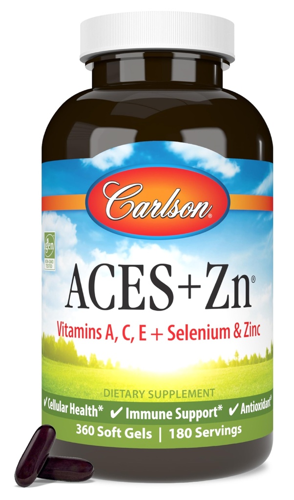 Carlson - ACES + Zn, Vitamine A, C, E + Seleniu & Zinc, Multivitamine cu zinc, Cellular Health & Immune Support, Seleniu Multivitamine, Antioxidant, 360 Softgels