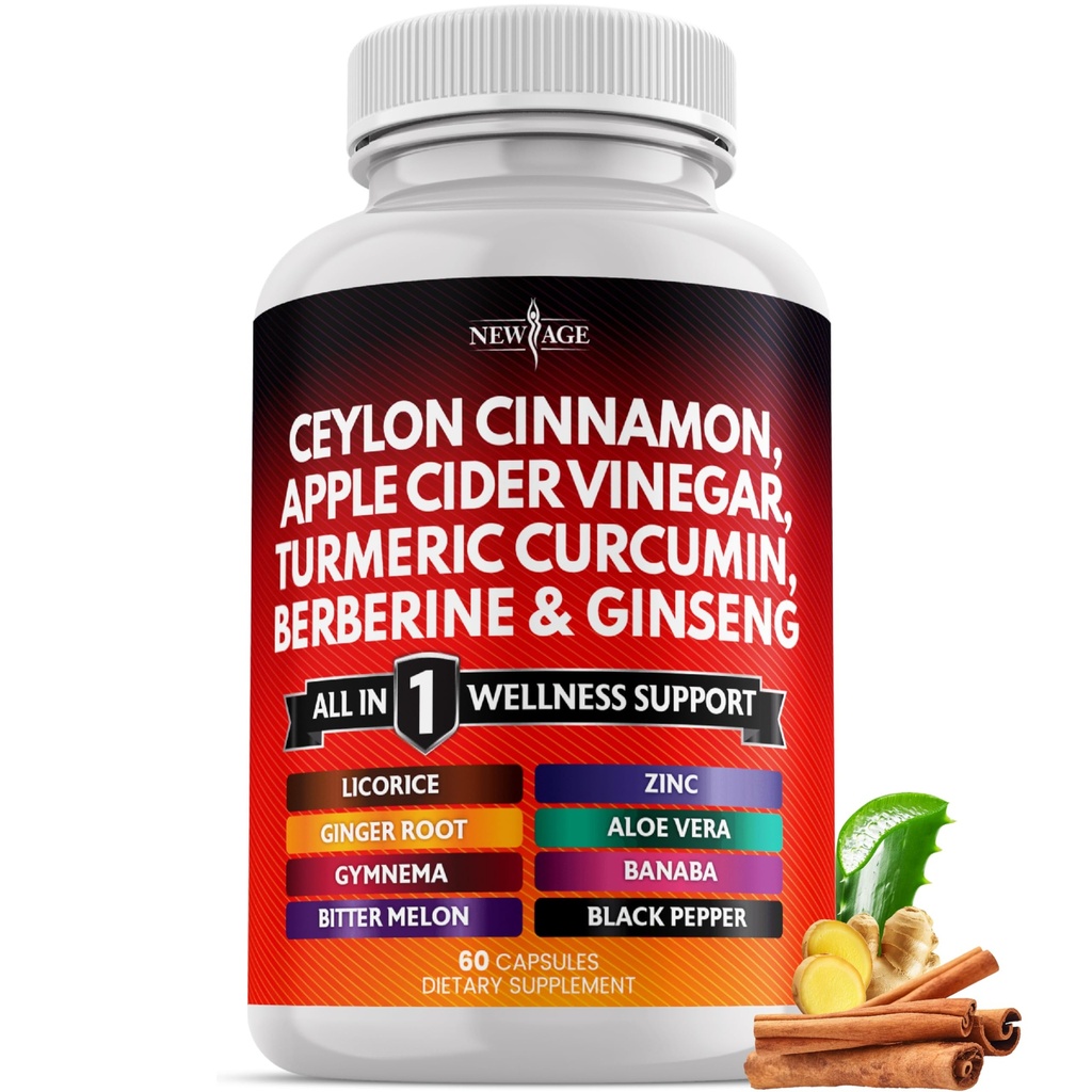 Ceylon Scorțișoară, Turmeric, Oțet de cidru de mere, Ginseng, Aloe Vera, Berberine Plus Banaba, Root Ginger - 60 Conte