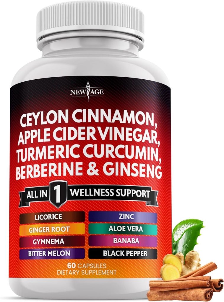 Ceylon Scorțișoară, Turmeric, Oțet de cidru de mere, Ginseng, Aloe Vera, Berberine Plus Banaba, Root Ginger - 60 Conte