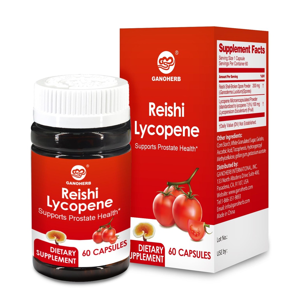 Licopen Supliment 100mg, Extract de tomate naturale cu Reishi Mushroom 200mg, Capsule de ciuperci pentru sănătate imună, gluten-free, non-GMO, Vegan, 60 capsule de eliberare rapidă