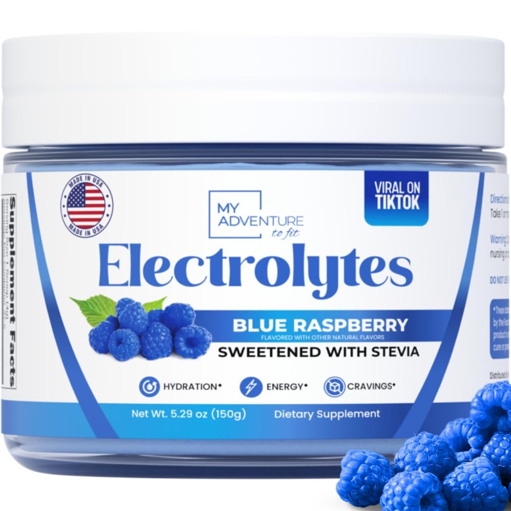 Zero zahăr - albastru zmeură Electroliti pulbere - Reîmprospătare Hidratare - Cafeina Energie Liberă - Toate ingrediente naturale - Vegan, Keto și Paleo - Suc gratuit Electrolit pulbere băutură Mix - 37 Serviri