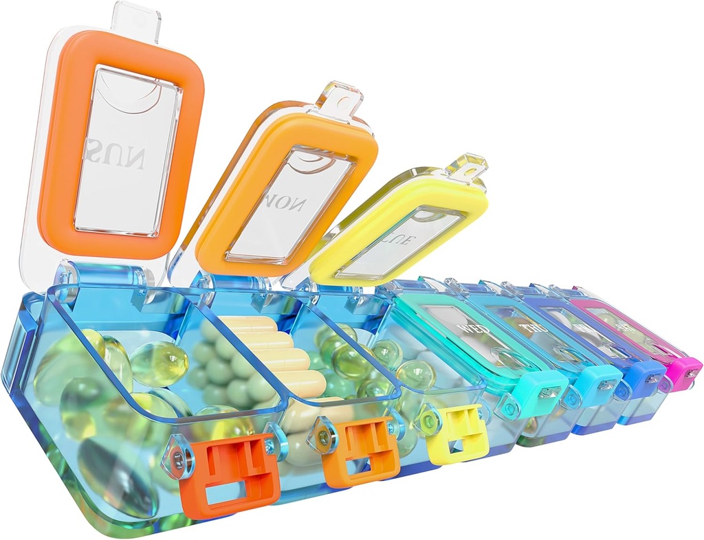 BEXEEN Weekly Medicina Organizator de pastile impermeabil 7 zile mari Pilula cutie de pastile de zi cu zi caz drăguţ de vitamina Organizator Portable Pilula de călătorie Deţinătorul de pastile XL Supliment de medicamente Dispenser O zi