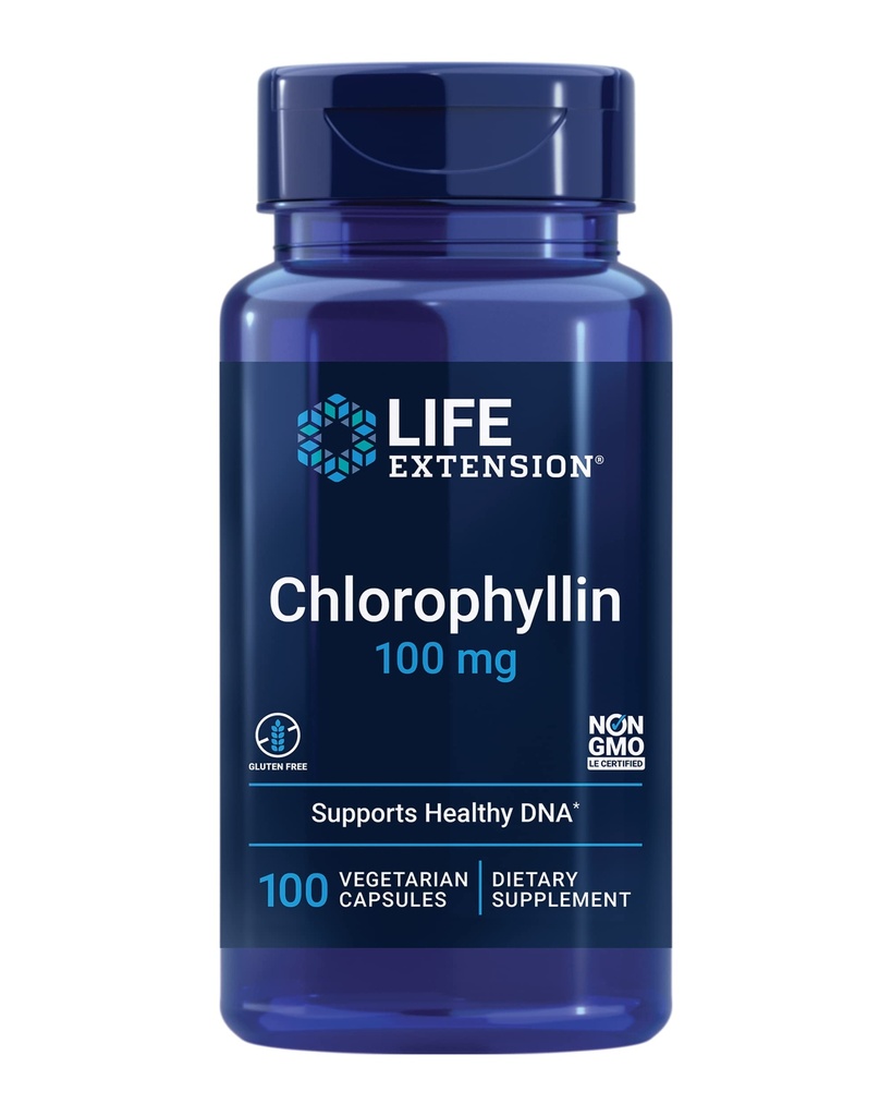 Extensie de viaţă Clorofilină, antioxidant şi ADN Suport pentru sănătate, Gluten-Free, non-GMO, Vegetarian, 100 Capsule vegetariene