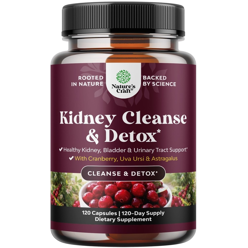 Advanced Rinichi Supplement - Rinichi curata Detoxifiere & repararea Cranberry Extract Capsule cu Uva Ursi, Stinging Nettle & Astragalus pentru sanatatea rinichilor - Urinal Tract Health - 120 Caps