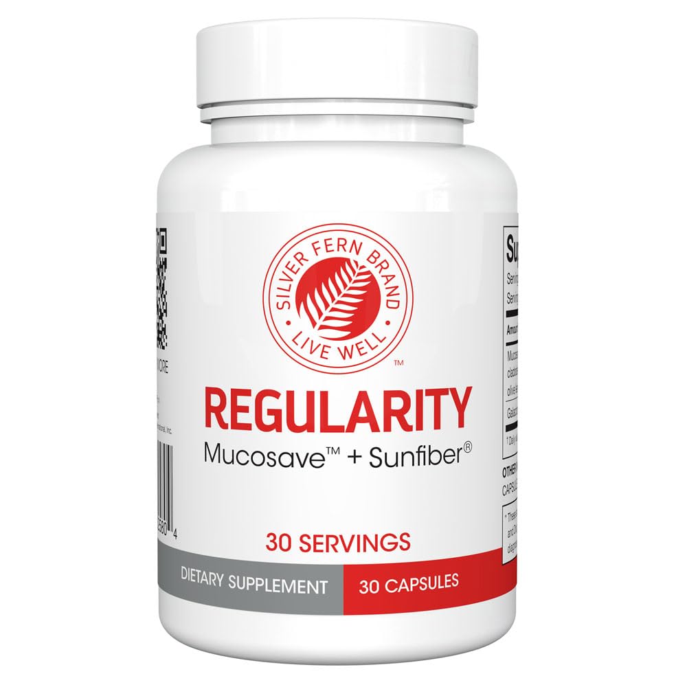 Silver Fern Regularity Supliment Digestive Capsules Brand - 1 flacon = 30 capsule = 30 zile de aprovizionare - Mucosave FG (Prickly Pear Polysaccharides & Olive Leaf Polyfenols) & SunFiber