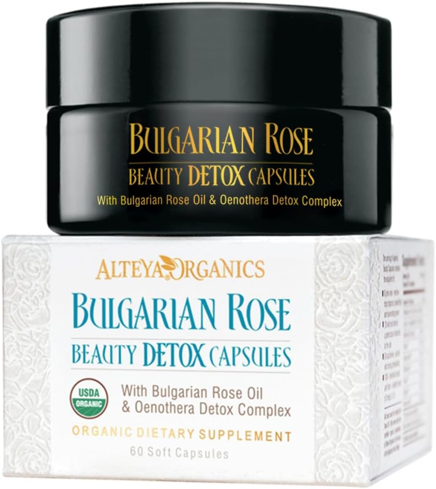 Alteya Organics Rose Detoxifiere Capsule - USDA Certified Organic with Bulgar Rose Oil and Oenothera Detox Complex - 30 Servings