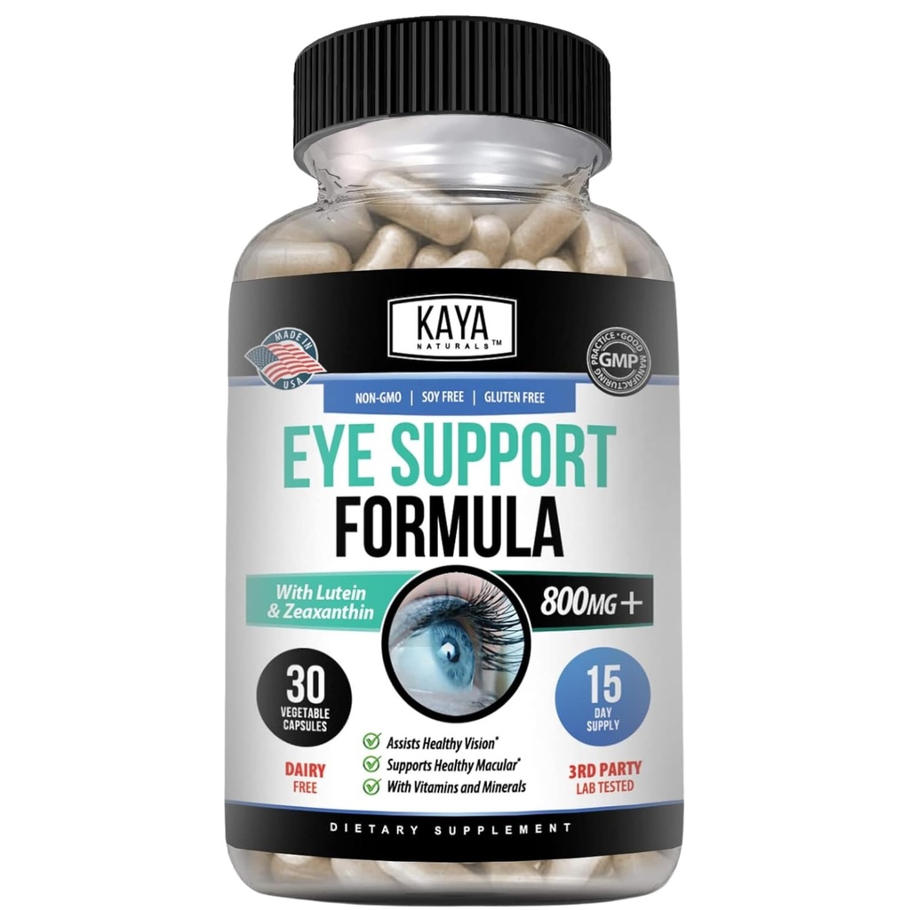 Kaya Naturals Eye Health Supplement, Lutein and Zeaxanthin, Vision Health, Eye Strain Support 800 mg Vitamin Supplement 30 Capsule