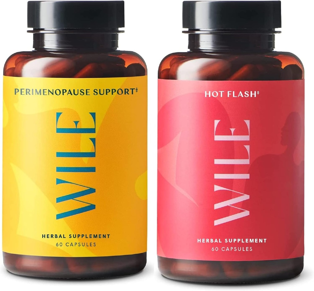 Wile Perimenopauza Suport + Hot Flash Suplimente, 2-Pack Menopause Suport pentru femei, (2) Flacoane de 60 capsule Fiecare, 120 Total
