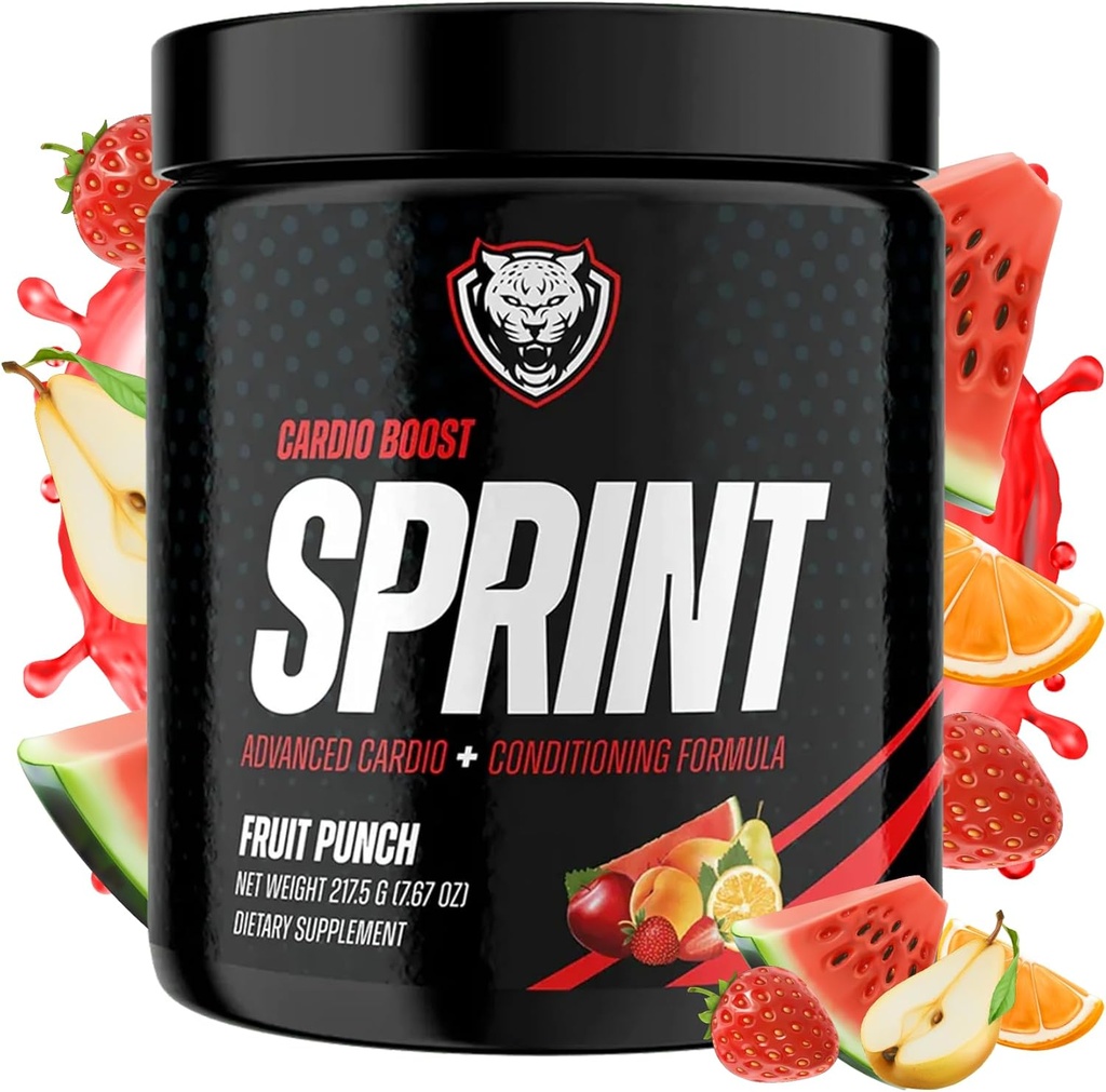 6AM Run Sprint - Praf de antrenament Pre pentru energie instantanee Boost pentru Cardio și Focus - Fără Jitters, Formula de condiționare de înaltă energie - Toate naturale, Keto, Vegan (Punch de fructe, sticla plina)