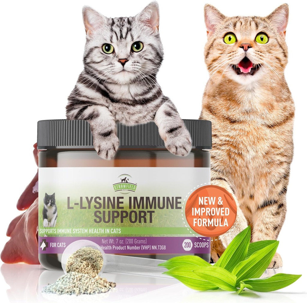 Strawfield Animale de companie L-Lysine Immune Support pentru pisici și pisici - 200g pui de ficat aroma Granule cu Scoop, Imun Health Supliment Cat Rece Relief, Strănut, Congestia, Rularea nasului, Watery Eyes
