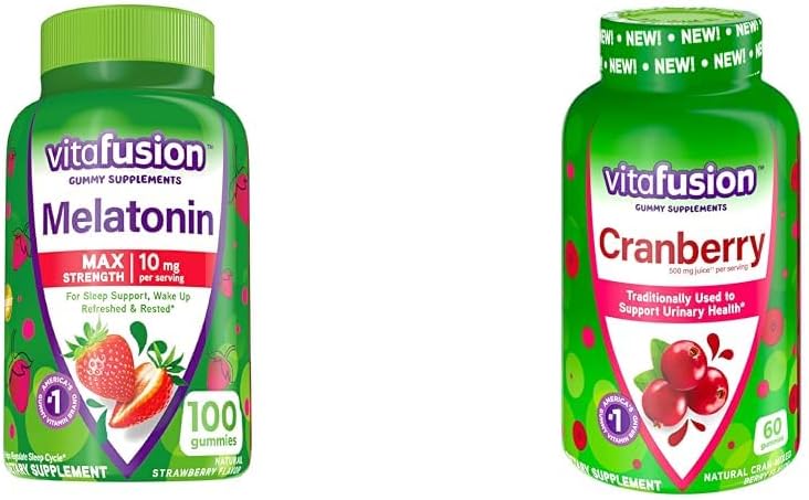 Vitafusion Melatonina 10mg Gummies 50 de zile de aprovizionare și gume de afine pentru femei 60 conte