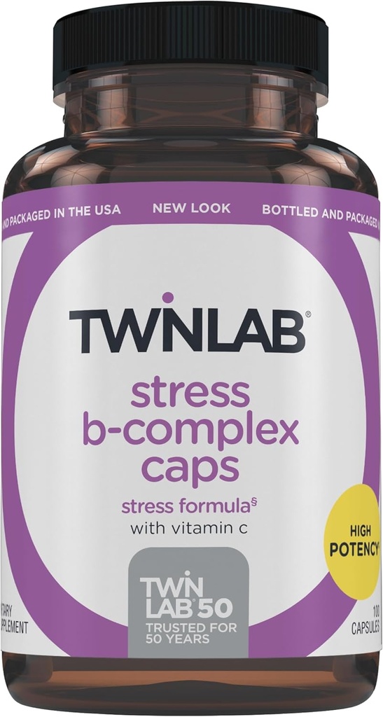 Twinlab Stress B-Complex Caps - Complete B-Complex & 1000 mg Vitamin C - Energy Support Supplement with Vitamin B12 and B6-100 Capsules
